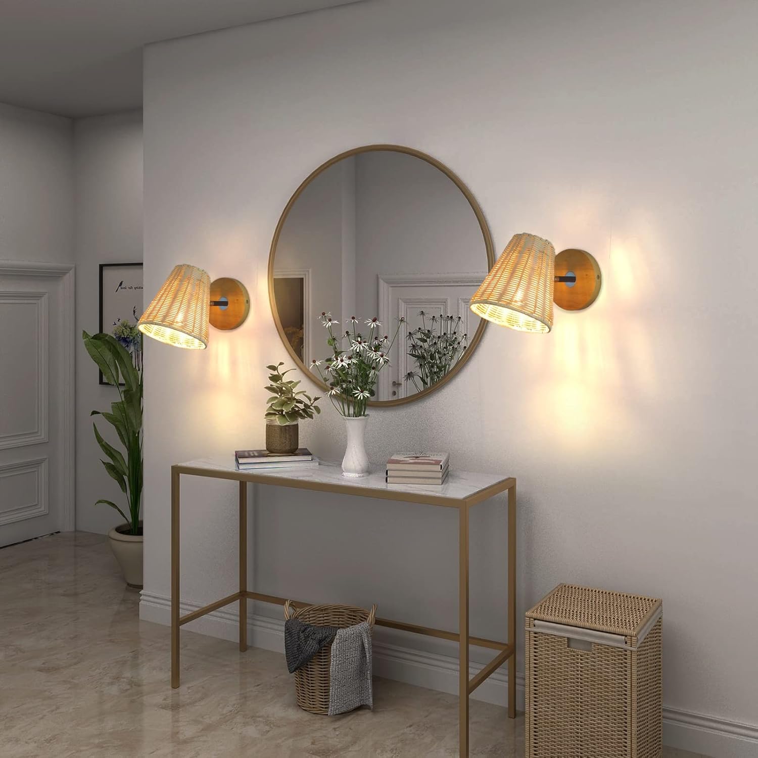 Bamboo Lantern Wall Sconces Wicker Cord Hand Woven светильник фермерский стиль рустикальный гостиная спальня Sconces Wall освещение лампа