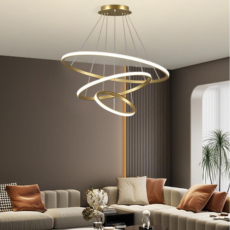 современный Luxury скандинавский Home Decor простой диммируемый Acrylic Gold чёрный круглый Led люстра Ring потолочный Hanging лампа подвесной светильник