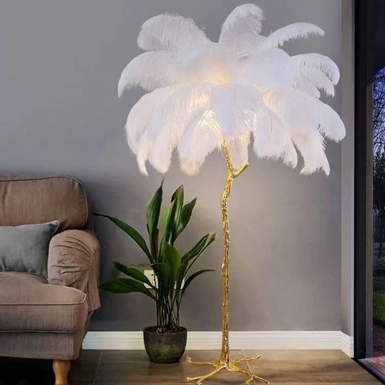 современный Luxury Ostrich Feathers торшер Standing домашнее освещение гостиная Corner Sofa Bedside офис Romantic Standing светильник