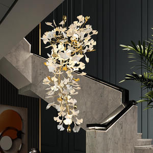 Luxury Ceramic Ginkgo Leaf Chandelier Modern Nordic Pendant Light for Hotel Villa Staircase High Ceiling Living Room Project