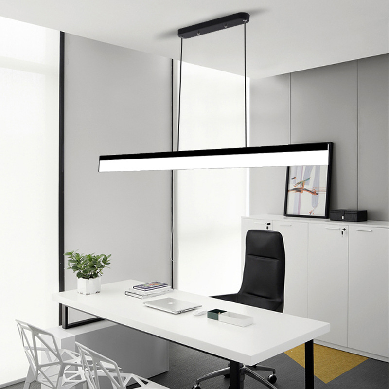 современный Long Strip лампа офис бар ресторан Cafe офис Personality Cord Suspension Hanging лампа линейный LED подвесной светильник