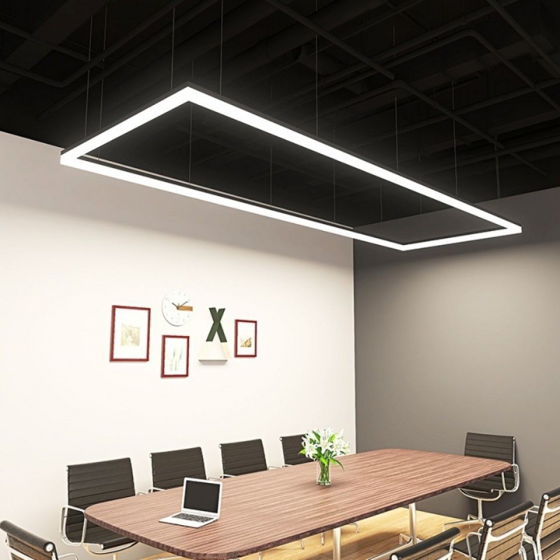 Modern Commercial Office Meeting Room Classroom Suspended Panel Light Ceiling Hanging Rectangular Pendant LED Linear Light Strip