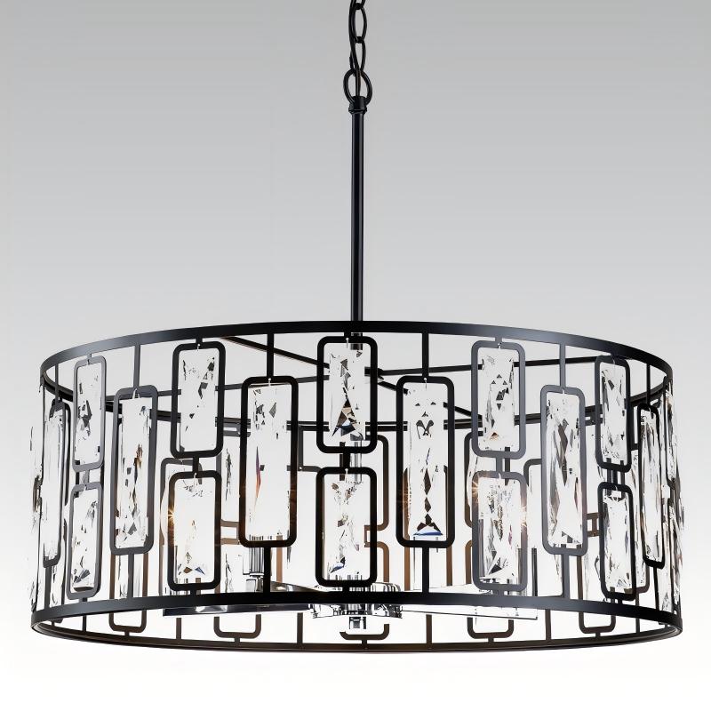 American Iron Black Pendant Light Round Restaurant Lighting Fixture Lamp Study Bedroom Simple Crystal Chandelier