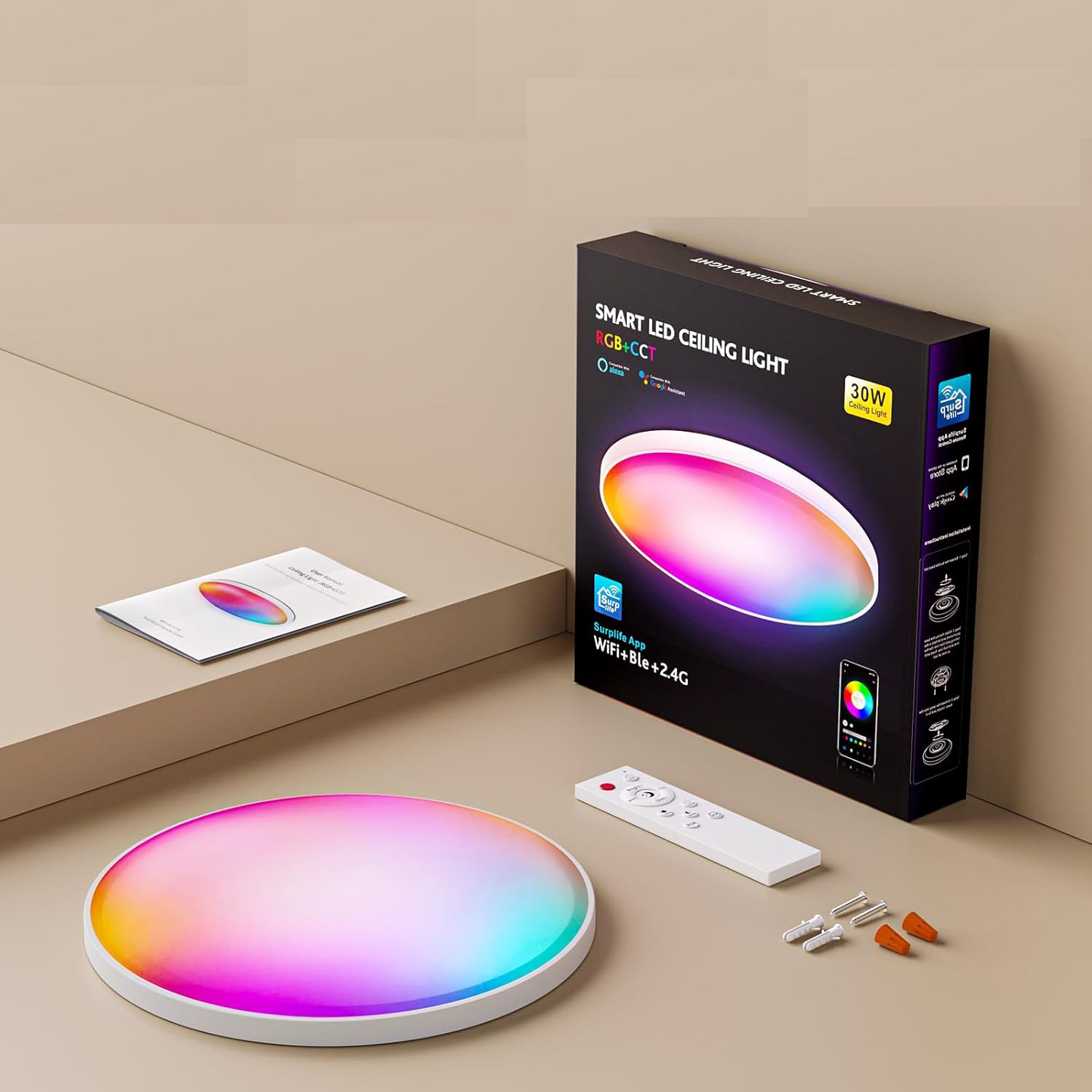 Color Changing Lamp Flush Mount Fixture Bedroom Hallway Party Living Room RGB LED Ceiling Light Dimmable with Remote Control