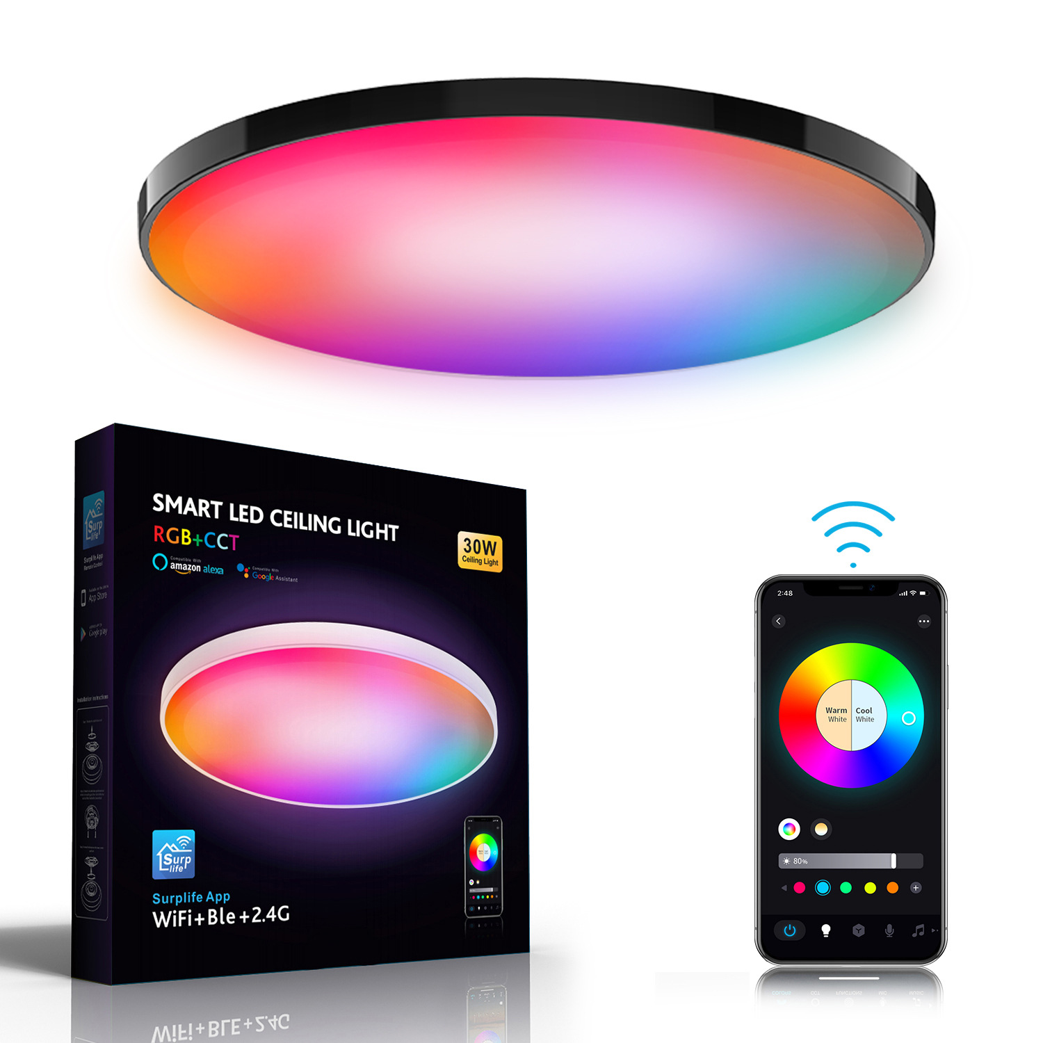 современный круглый White спальня Kids Room Party Festival RGB Led потолочный светильник пульт ДУ диммируемый цвет Changing светильник