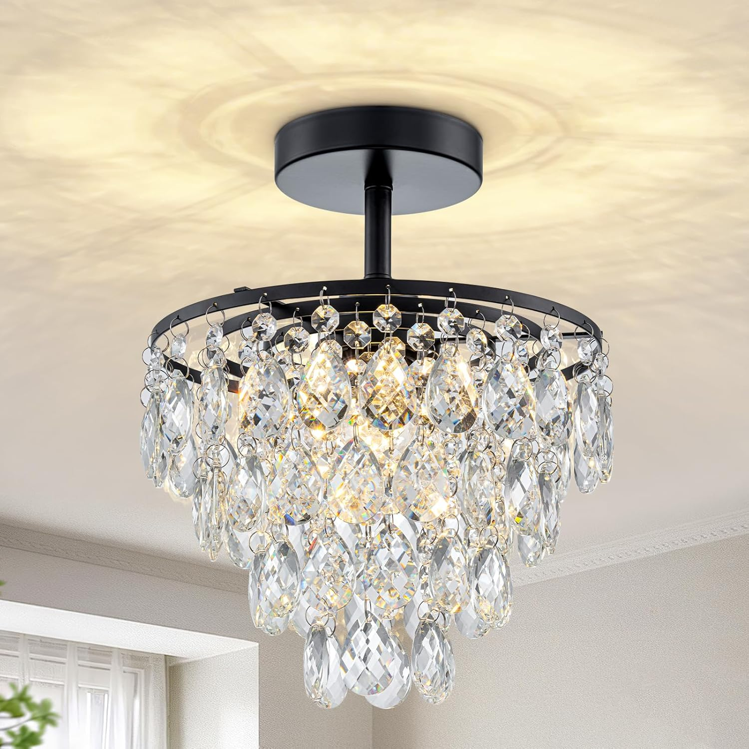 Black Ceiling Light Gold Glass Chandelier for Living Room