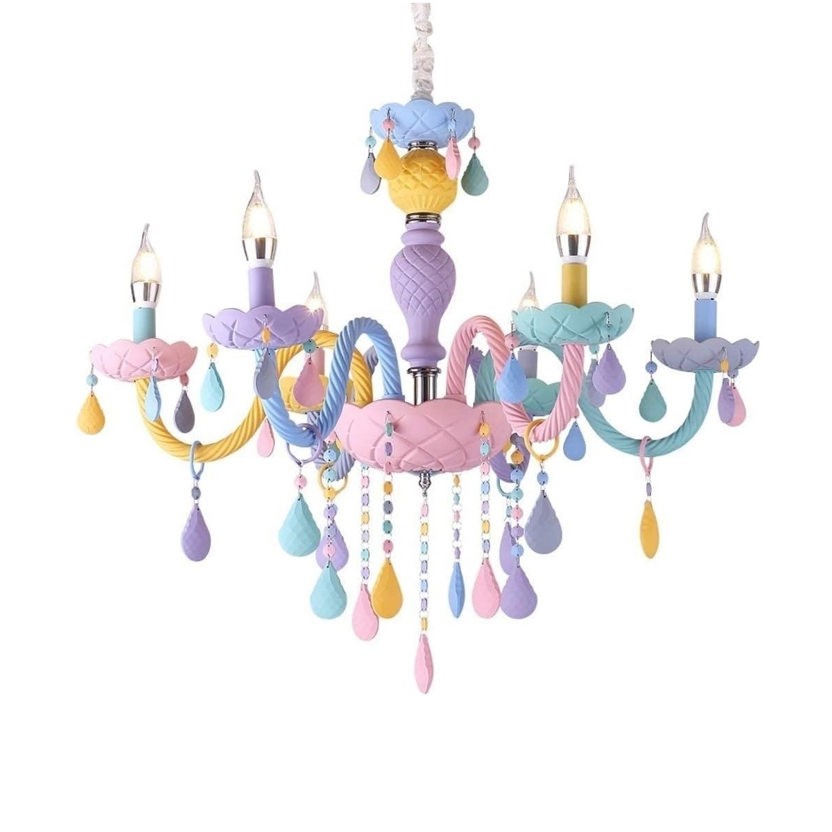 Colorful Chandelier K9 Crystal Pendant Decor Multicolored Shade Ceiling Light Bedroom Living Room Lighting Pendant Light 6 Light