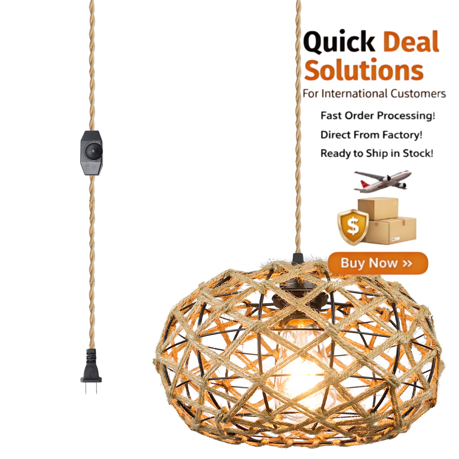 винтажный Natural подвесной светильник с Hemp Rope и Wooden Lantern, E27 лампа для спальня кухня