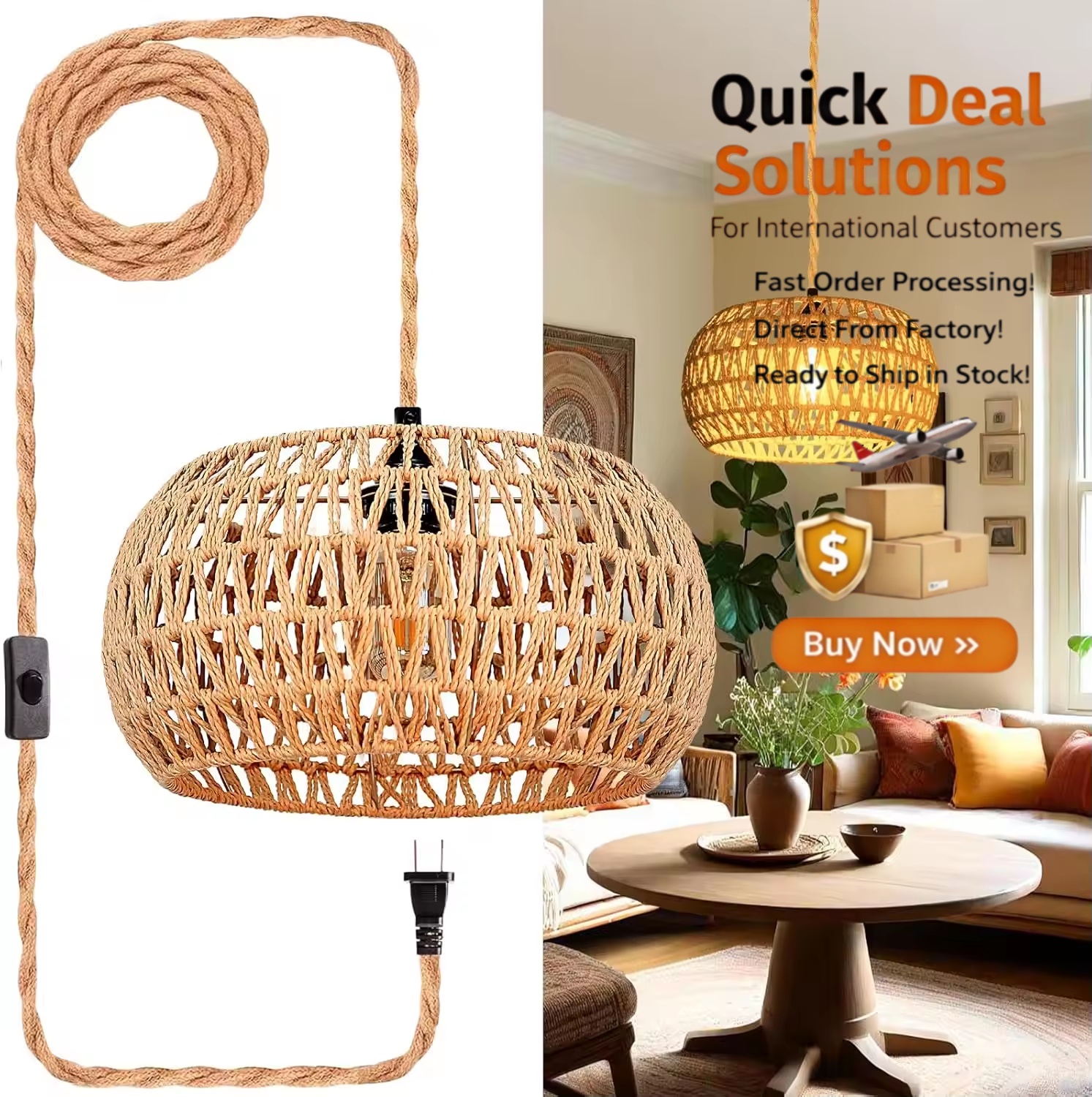 American стиль Hemp Rope ручное плетение LED настенный светильник с Switch, для интерьера крыльцо Decoration