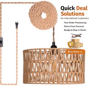 современный Plug in подвесной светильник с Hemp Rope Switch, Bamboo Rattan люстра для спальня