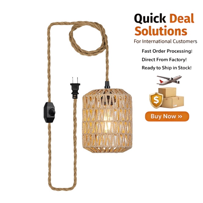Cross-Border Bedside Wall Lamp, American Style Hand-Woven Paper Rope LED Light With Switch