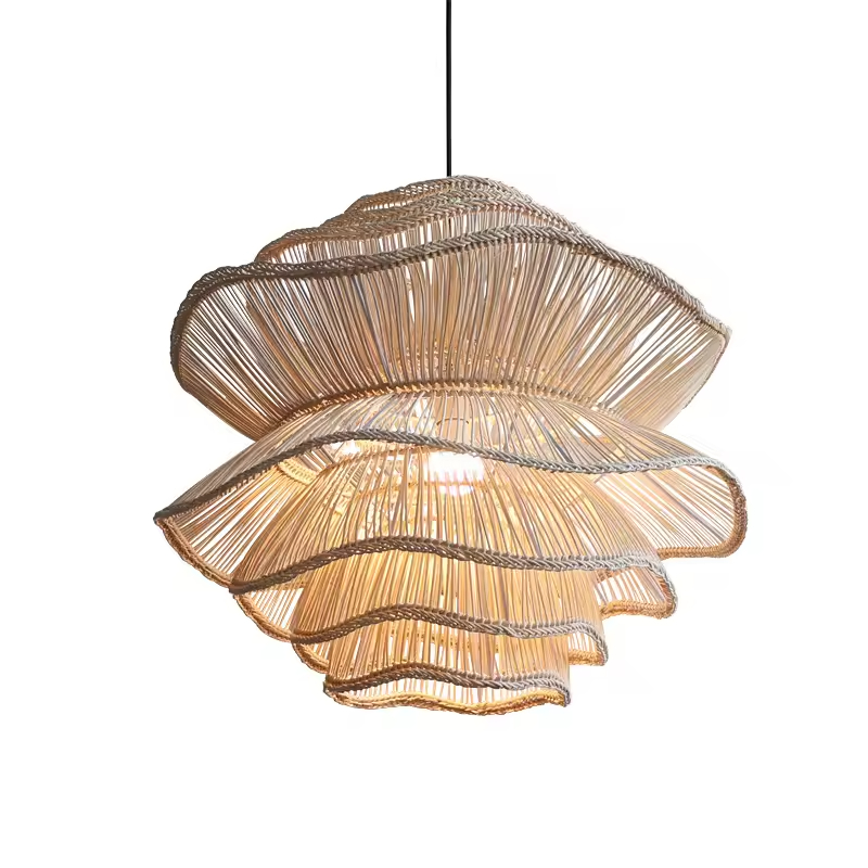 Eco-Friendly Wicker Hanging лампа Handmade Boho Natural Rattan Bamboo подвесной светильник для ресторан Cafe