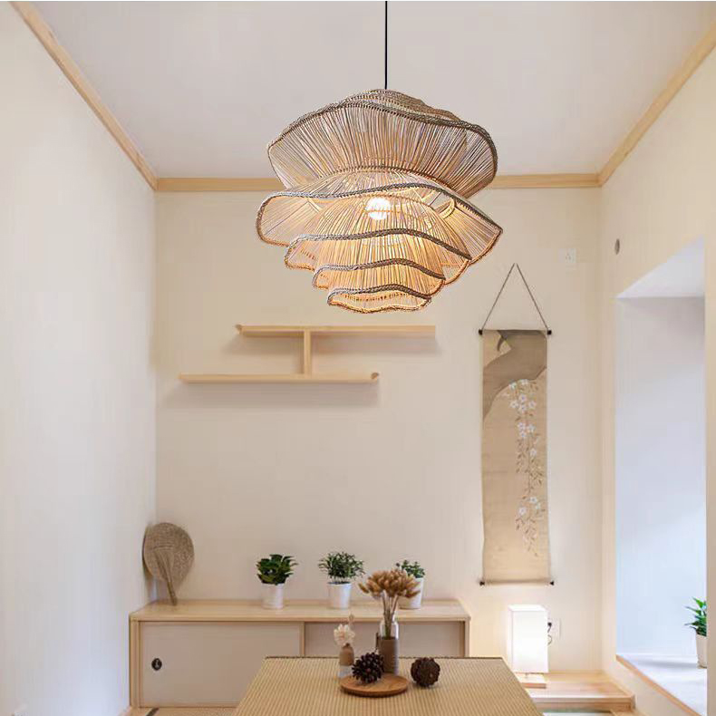 Teahouse Wooden подвесная лампа Natural Handmade Rattan освещение Hanging светильники для ресторан Home Decor