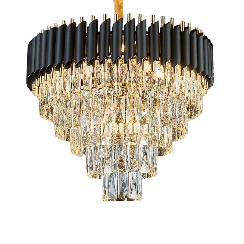 Post современный Minimalist Designer Model Room освещение Villa чёрный и Gold 60cm 5 Tier большой хрустальный люстра