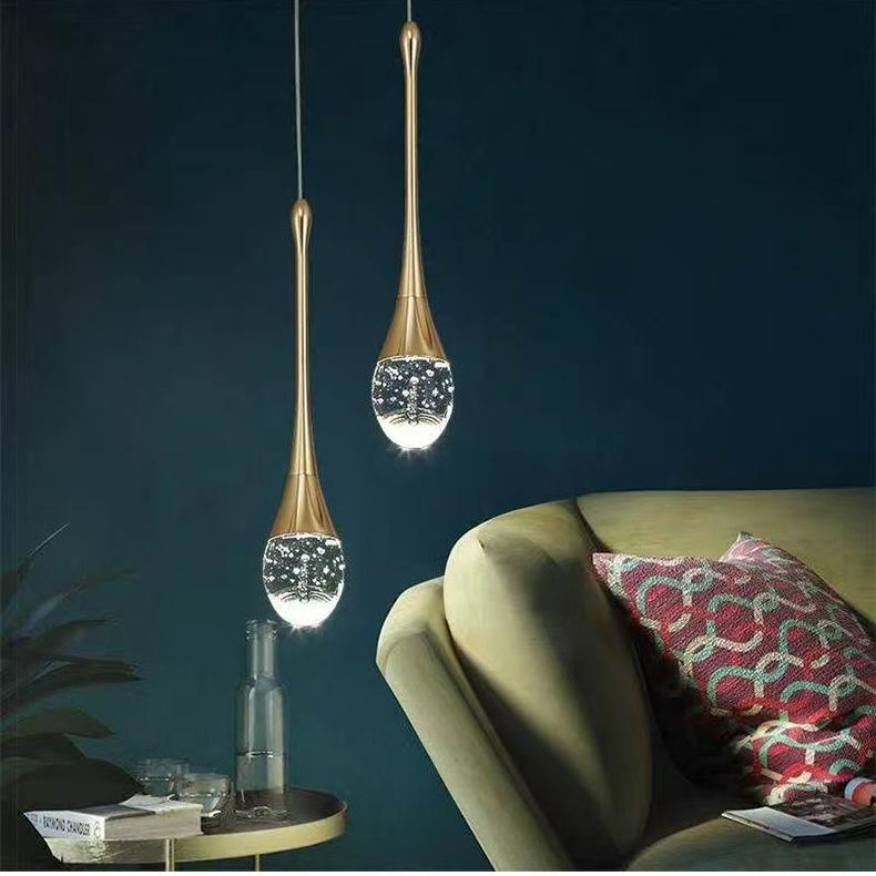 современный Luxury чёрный Small хрустальный Drop светильник Single Head LED Hanging лампа для TV Background Wall Villa Staircase гостиная
