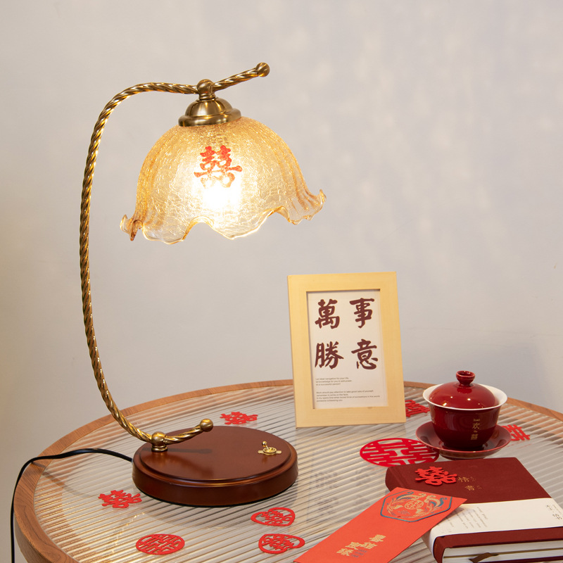 Newlywed Rechargeable Touch-Sensitive Table Lamp New Chinese Style Bedside Lamp Night Light Ambient Light Long-Lasting Bedroom