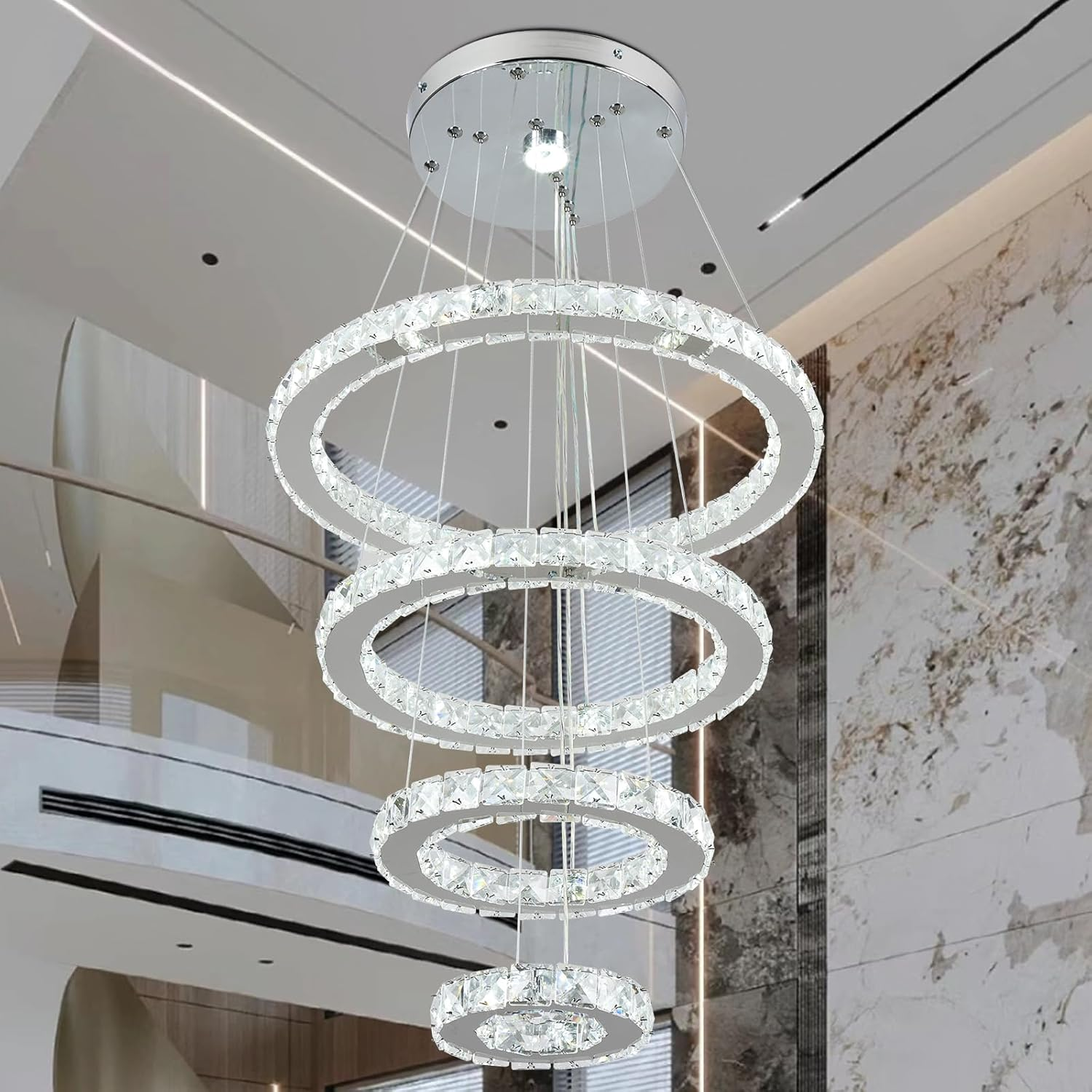 LED Chandeliers 4 Rings современный хрустальный люстра столовая гостиная LED потолочный подвесной светильник