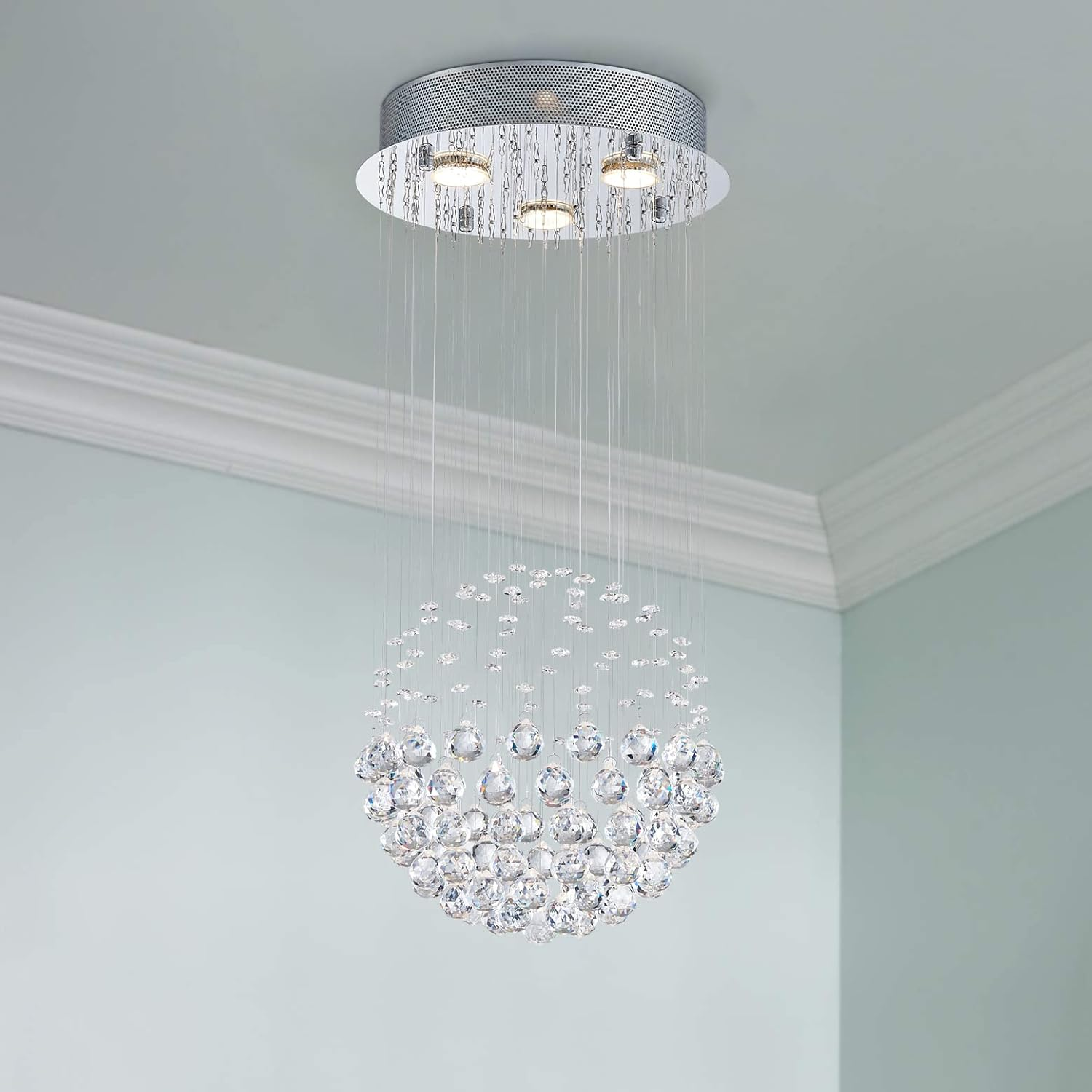 Modern Crystal Round Raindrop Chandelier Lighting Flush Mount LED Ceiling Light Fixture Pendant Lamp