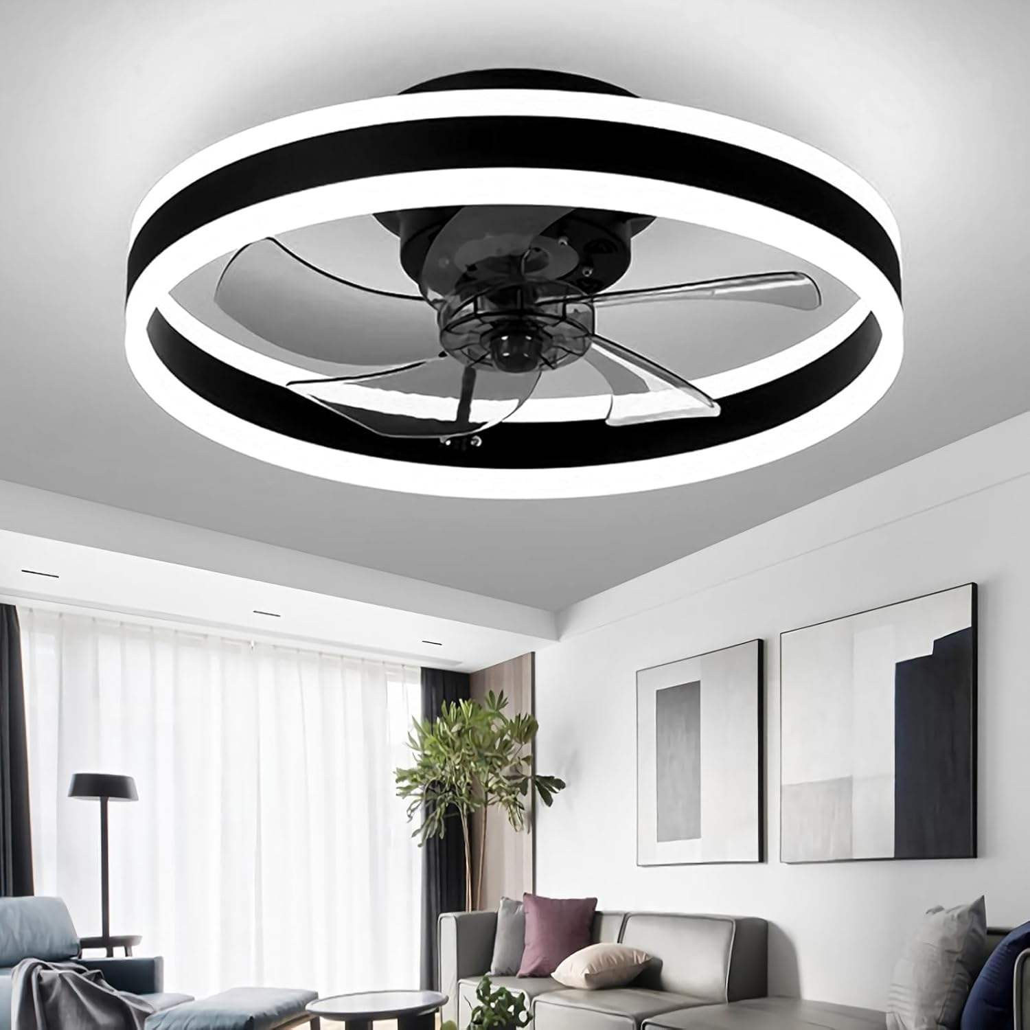 современный Minimalist Metal потолочный Fan с LED светильник умный APP Control Ultra-Quiet Reversible встраиваемый 5 Blades для спальня
