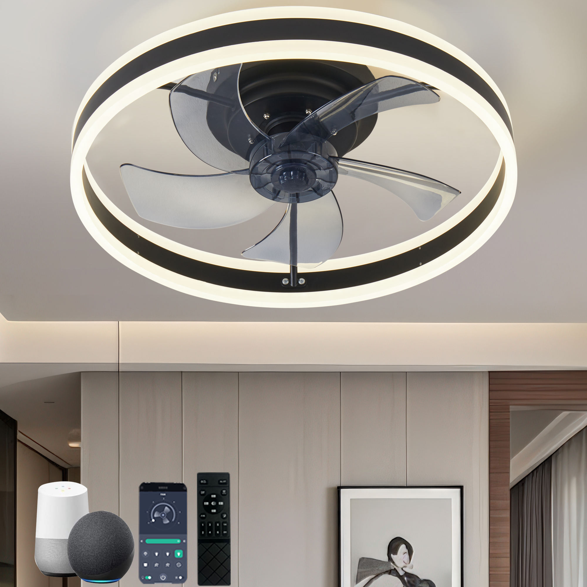 Hot Selling Stepless диммируемый Low Profile потолочный Fan с светильник встраиваемый пульт ДУ для дома ресторан