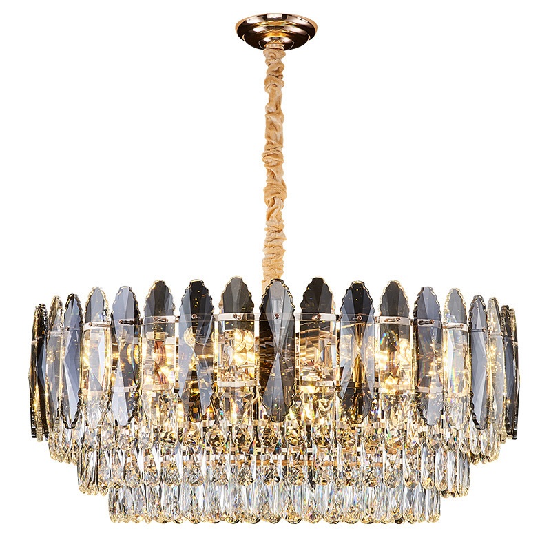 Gold Round  16 Lights  Mid Century Industrial  Gold Metal K9 Crystal Light Fixture Luxury Chandelier