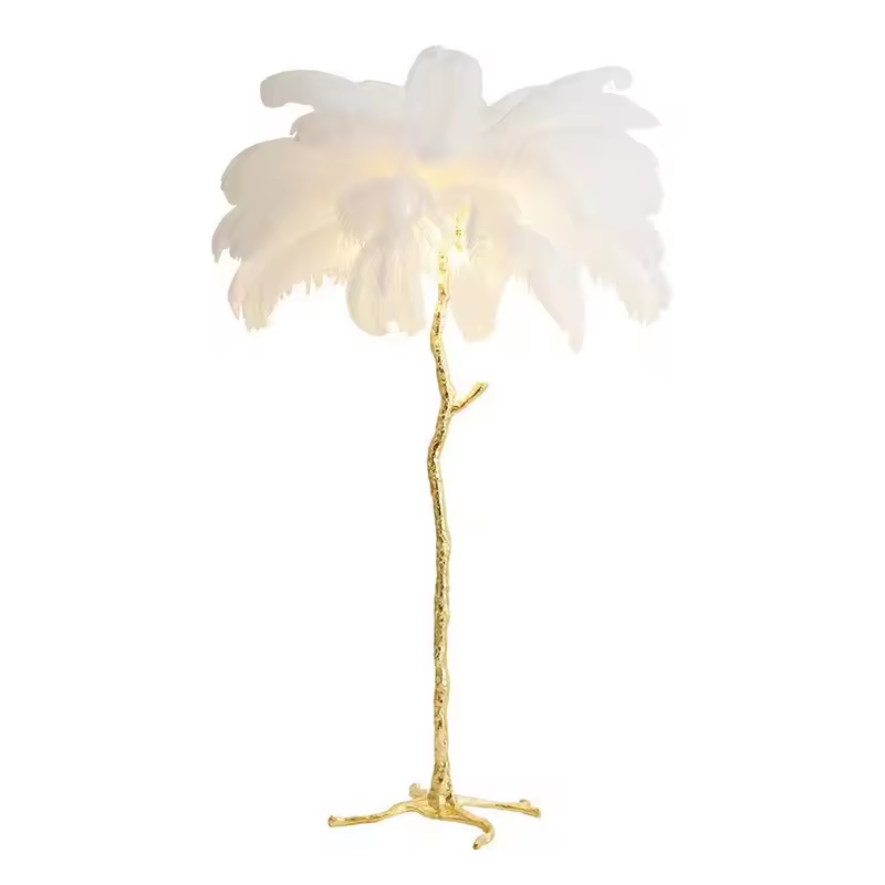 Nordic Modern Curved Luxury Ostrich Tree Stand Led Goose Bedroom Wedding Decor Feather Resin Night Lamp Floor Lamp Lighting