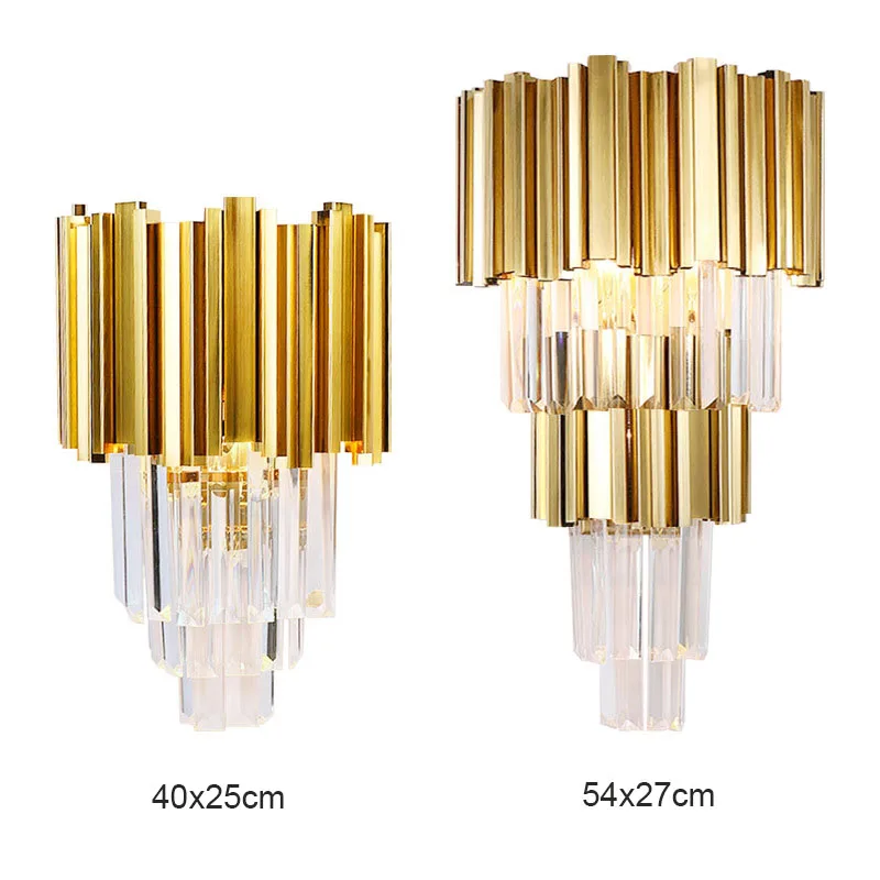 Modern Iron Gold Luxury Crystal Wall Lamp LED Light E14 Bulbs for Bedroom Living Room Study Home Lighting