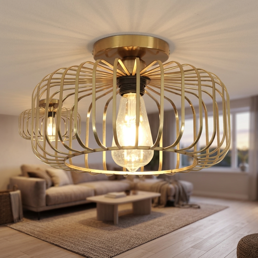 Best-selling Minimalist Flush-mount потолочный светильник Wrought железо Birdcage Lantern стиль Suitable для Tea Rooms и Hallways