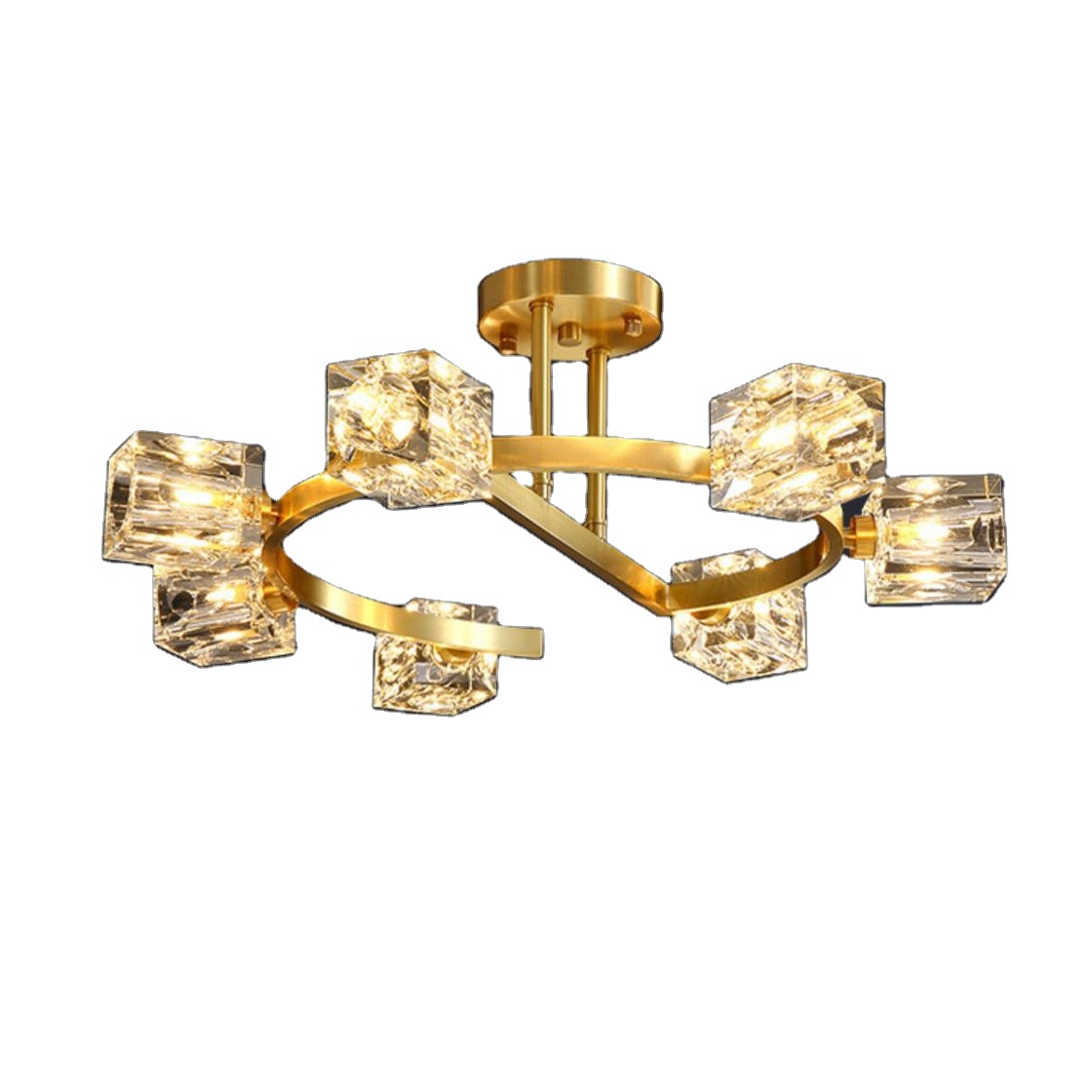 Modern 7-Light Sputnik Ceiling Fixture Gold Crystal Chandelier