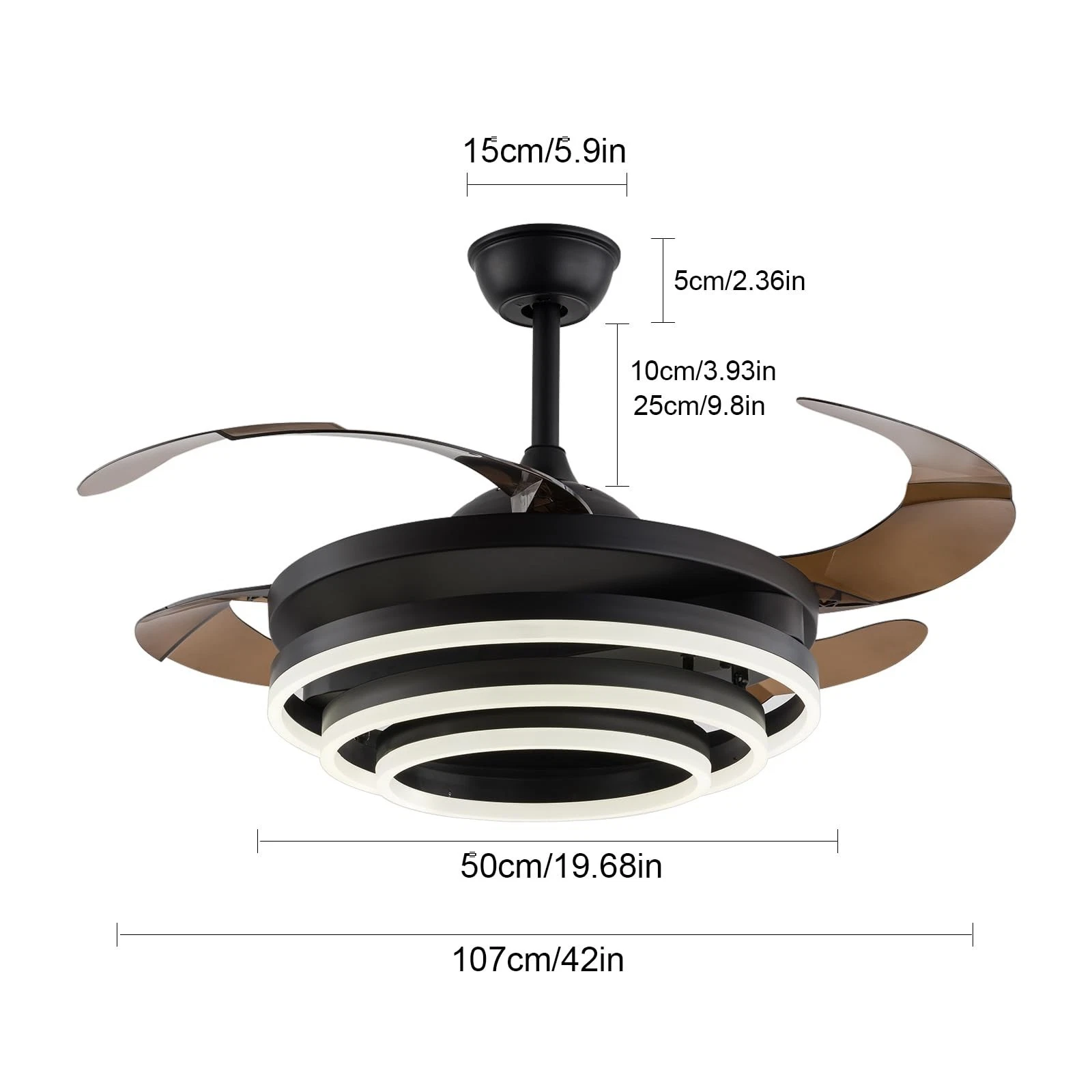 42 Inch Retractable современный LED потолочный Fan светильник чёрный цвет Semi Flush люстра Led 3 цвет 3 Speed