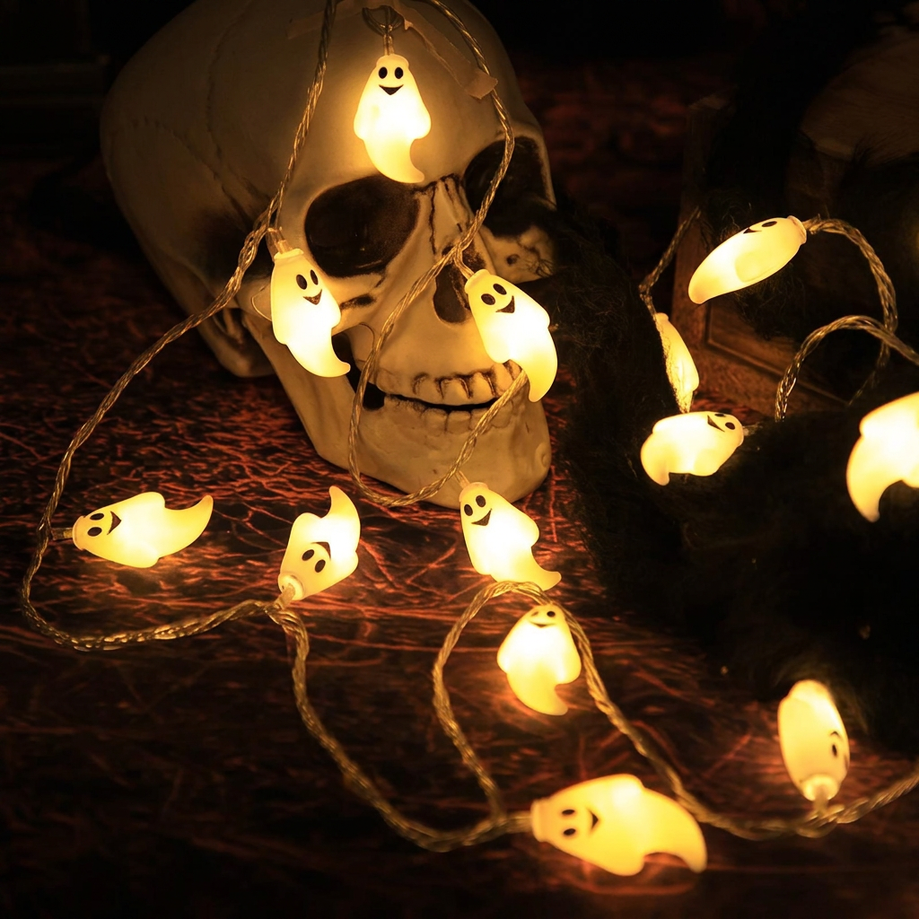 LED Halloween Ghost String светильники Flashing Warm White Novelty Party Decoration для улицы интерьерный Holiday Decor
