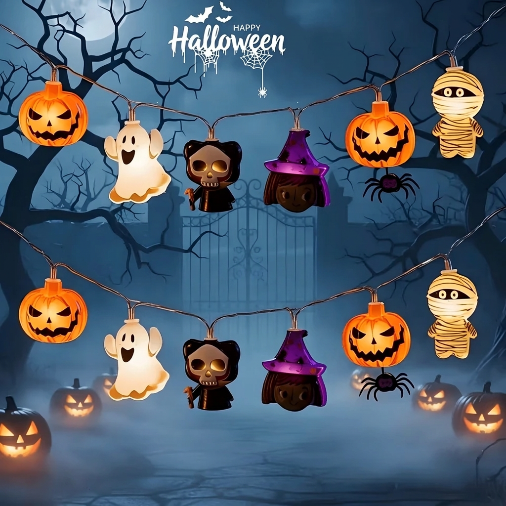 Halloween Monster String светильники Pumpkin Ghost Mummy Figure LED-лампа Garland Dry Battery Decor