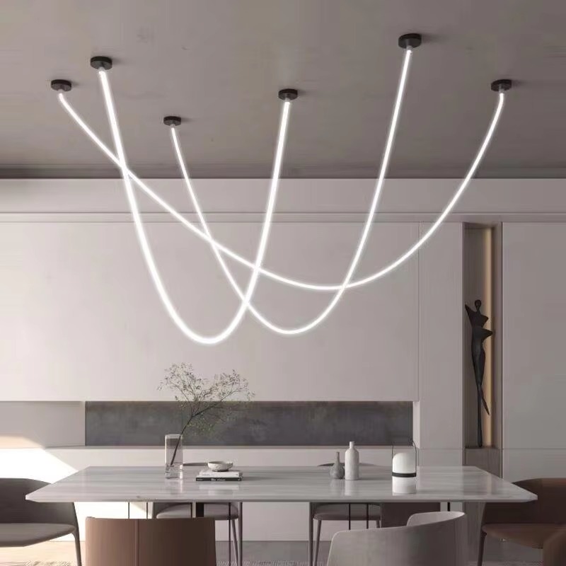 Danish Designer современный Minimalist Line подвесной светильник Silicone Shade чёрный Gold отделка 100cm Length LED лампы Included для дома