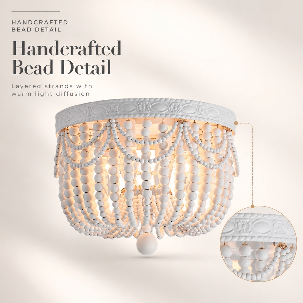 Lustre Bohemian Home Decor 4 светильник железо Base Semi встраиваемый фермерский стиль кухня Island Entryway Wooden Bead потолочный светильник