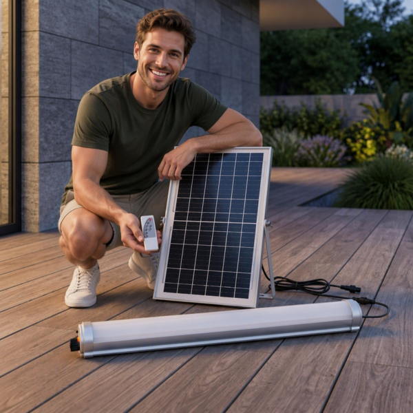 Solar LED пылевлагозащищённый светильник IP65 водонепроницаемый диммируемый Tube лампа с Split Solar Panel пульт ДУ 40W 100W для Barn Warehouse