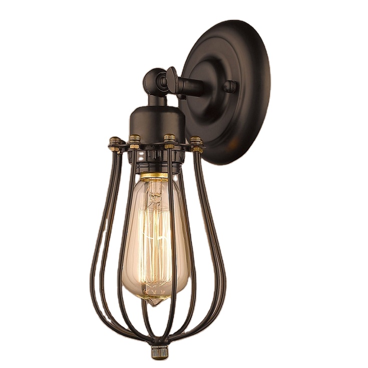 Shinetime Vintage Style Industrial Mini Wire Cage Wall Sconce Wall Light Fixtures