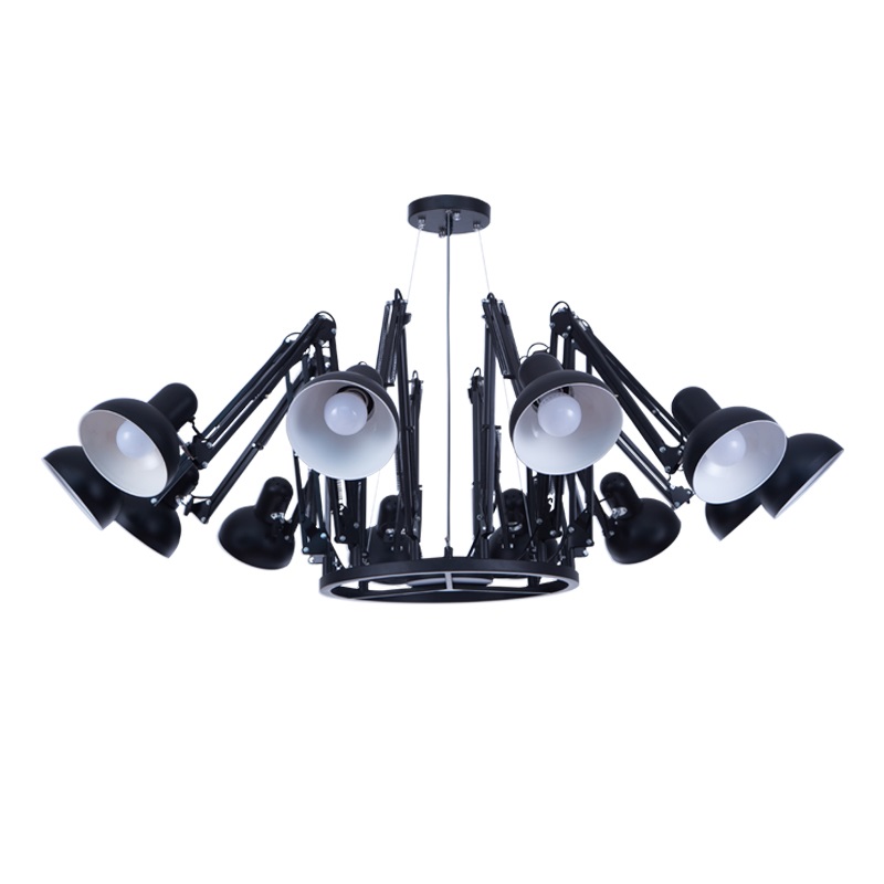 Contemporary Retro Black Iron 16 Arms Decorative Hotel Project bar Saloon Home 3 Years Spider Light Industrial Chandeliers