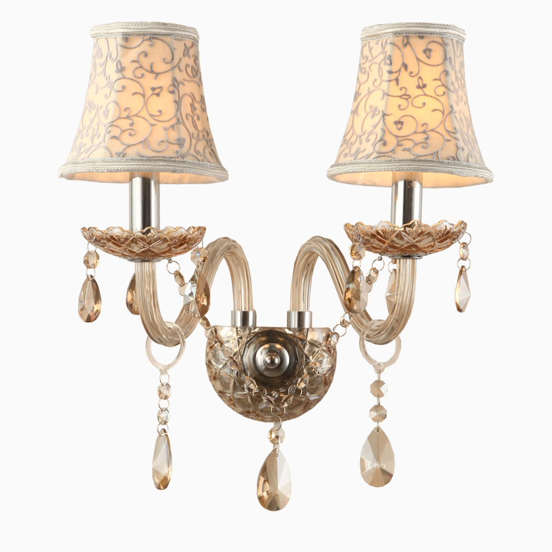 European Style 2 Lights Ember Glass Crystal Wall Lamp