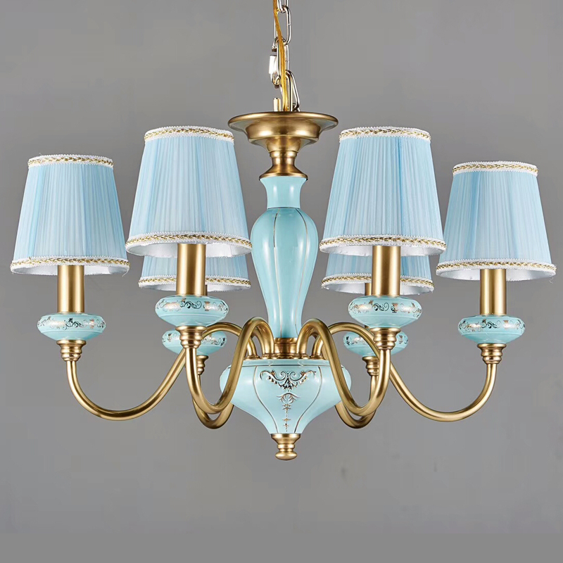 New 6 светильники Fabric Shade подвесной светильник Ceramic French люстра