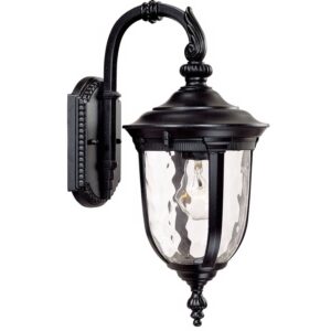 Rustic Outdoor Wall Light Fixture Black 16.5" Hammered Glass for Exterior