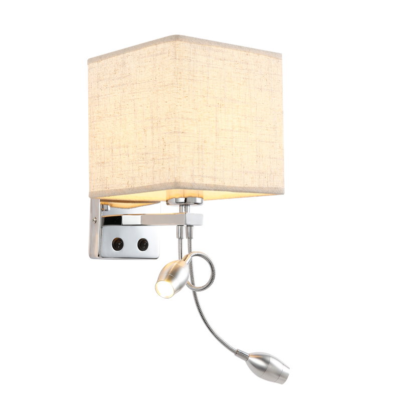 отель Nylon Burlap Led Reading светильник ,3-светильник Polished Chrome Sconce Swing Arm Reading светильник с Fabric Lampshade