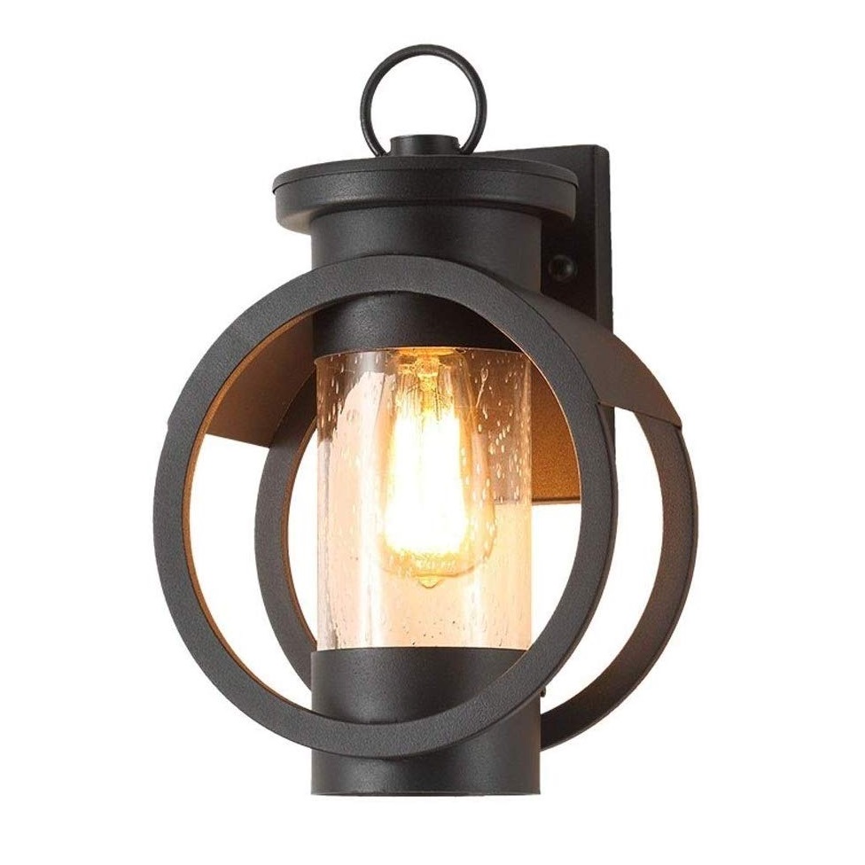 Clear Seeded Glass Shade Matte чёрный 1-рожковый уличный бра