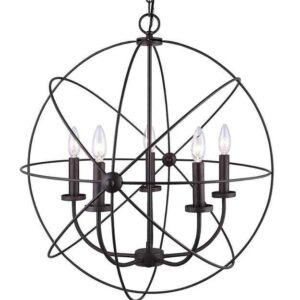 Shinetime Antique Bronze Sphere Cage Globe Flush Mount Chandelier 5 Light