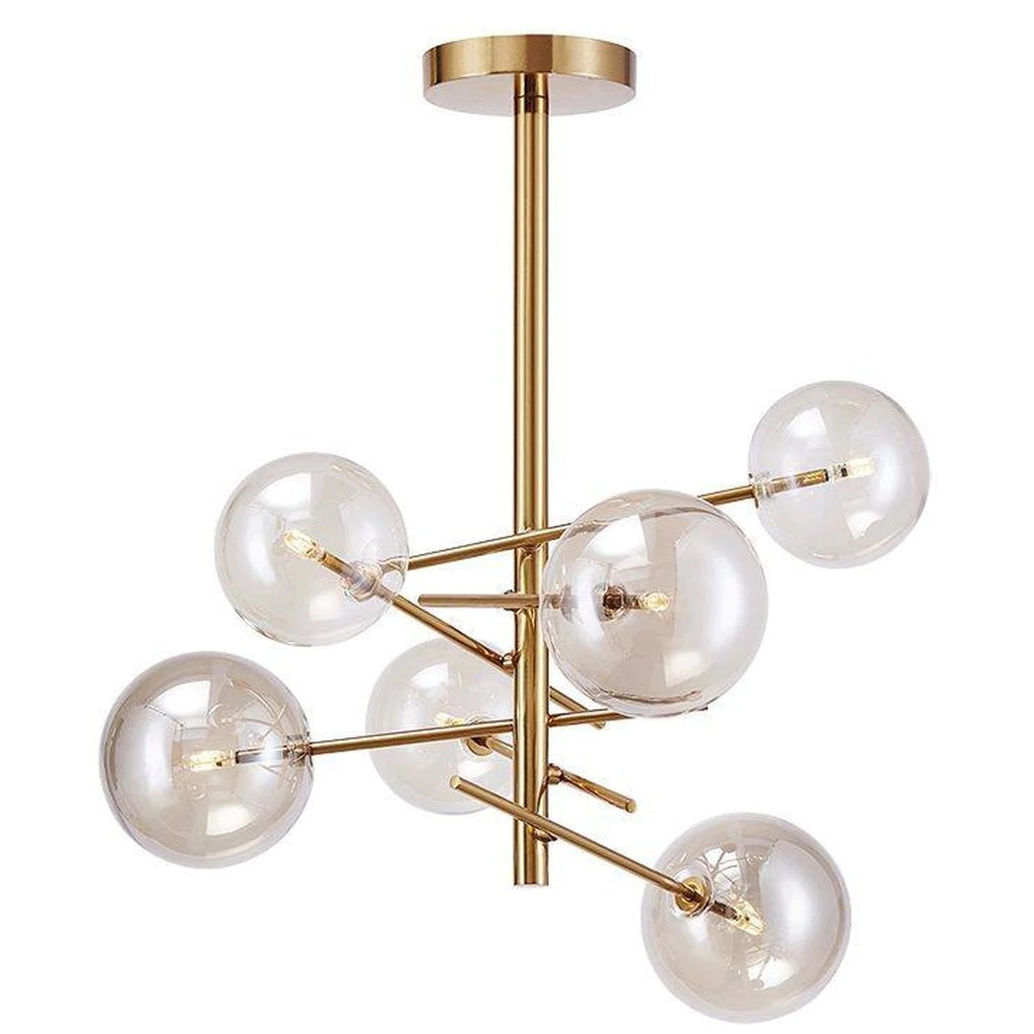 6 Heads Glass Ball Pendant Chandelier Lighting Gold Stainless Steel Rotatable Branch Chandeliers